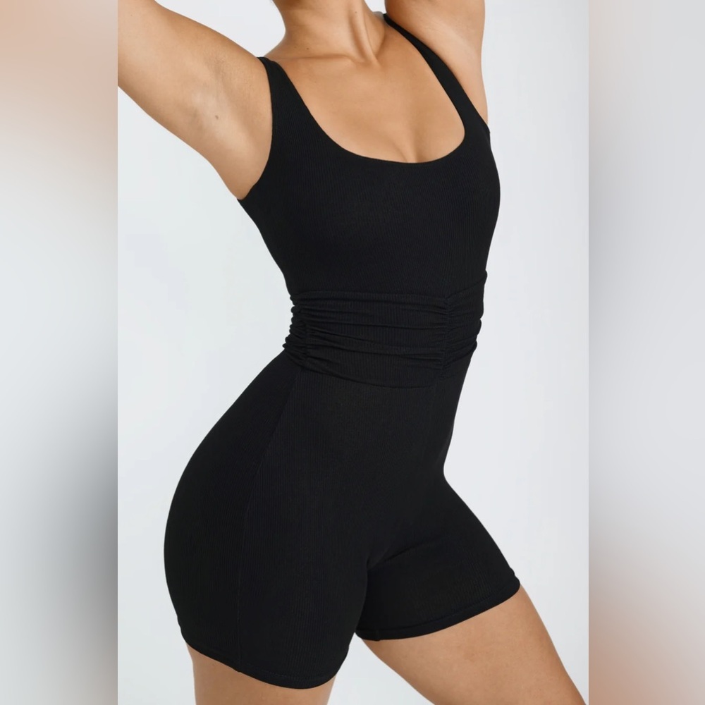 Riot Swim Black Ribbed Tank Romper Jumpsuit